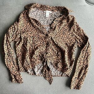 H&M Leopard Print Tie-Front Blouse